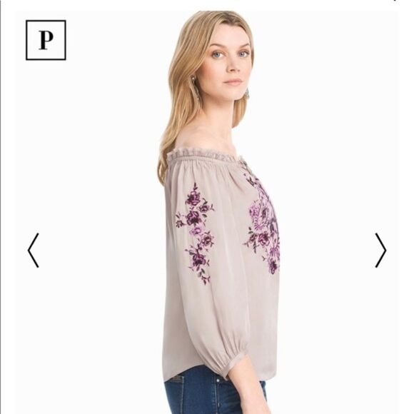 🦋 WHBM Off Shoulder Embroidered Blouse Small NWT - Picture 3 of 8